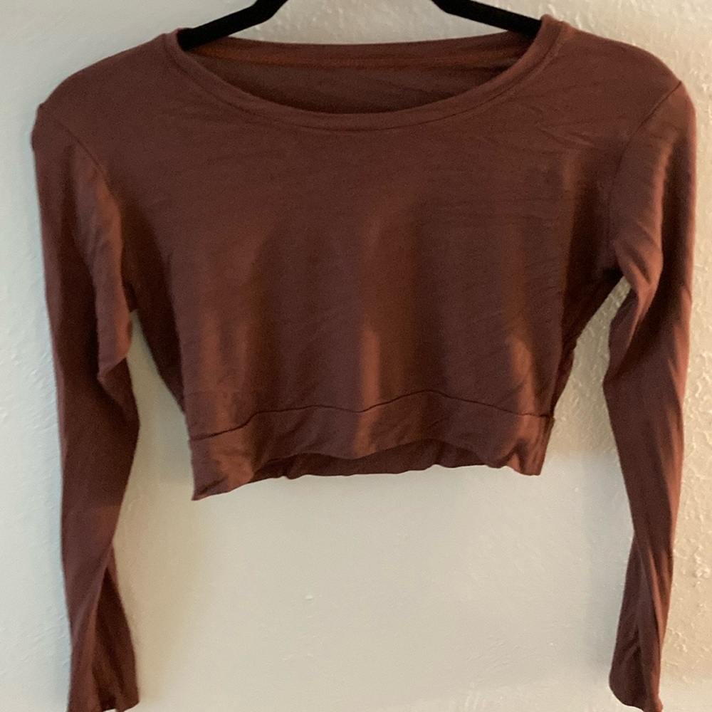 Brown Crew Neck Long Sleeve Halftee